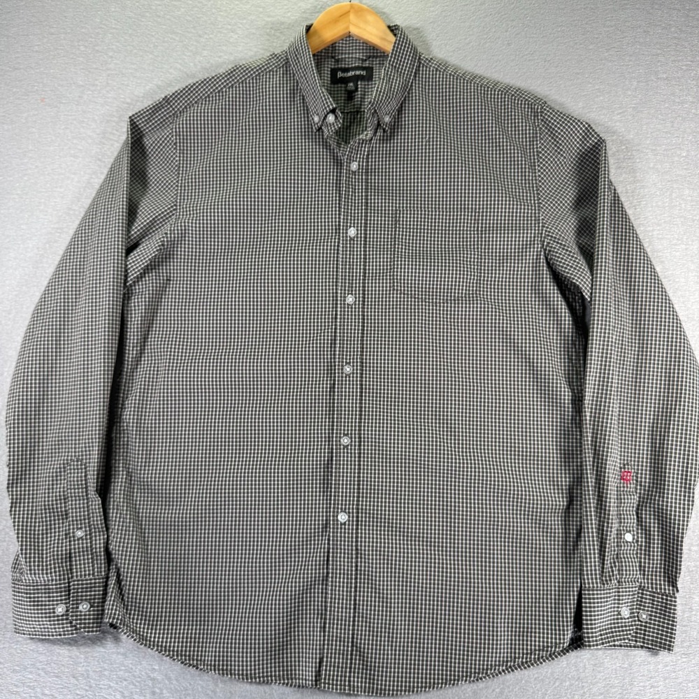 Betabrand Button Down‎ Shirt Mens 2XL Slim Fit Gray Check Classic Comfort Pocket